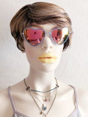 Swarovski Crystal Embellished Heart Shaped Mirror Lens Sunglasses